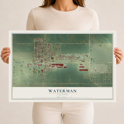 Map of Waterman, Illinois, 12 x 18 inch unframed archival matte print