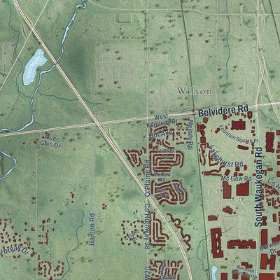 Second close-up of the map of Waukegan, Illinois print showing more streets and buildings
