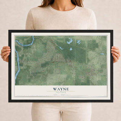 Map of Wayne, Illinois, 12 x 18 inch print in a black wood frame