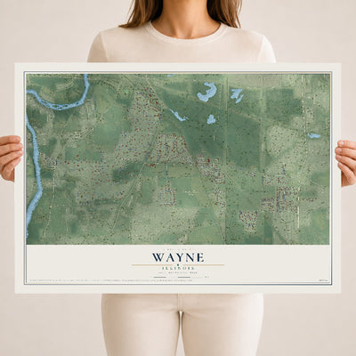 Map of Wayne, Illinois, 18 x 24 inch unframed archival matte print