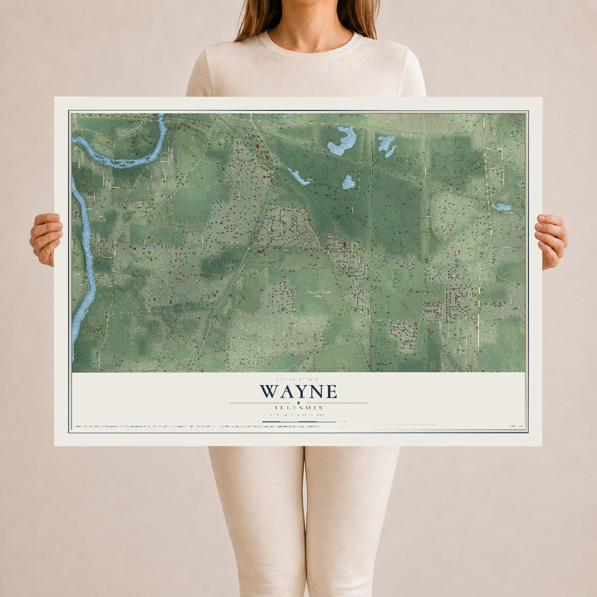 Map of Wayne, Illinois, 24 x 36 inch unframed archival matte print