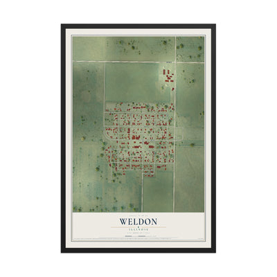 Map of Weldon, Illinois, 12 x 18 inch print in a black wood frame
