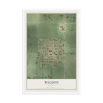Map of Weldon, Illinois, 12 x 18 inch print in a white wood frame