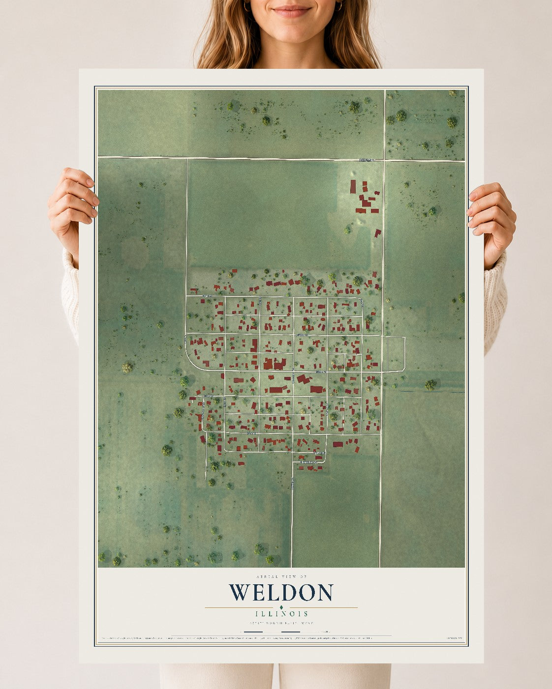 Map of Weldon, Illinois, 24 x 36 inch unframed archival matte print