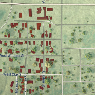 Second close-up of the map of West City, Illinois print showing more streets and buildings