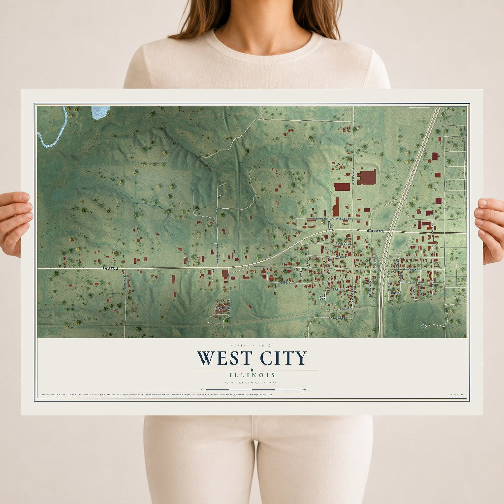 Map of West City, Illinois, 18 x 24 inch unframed archival matte print