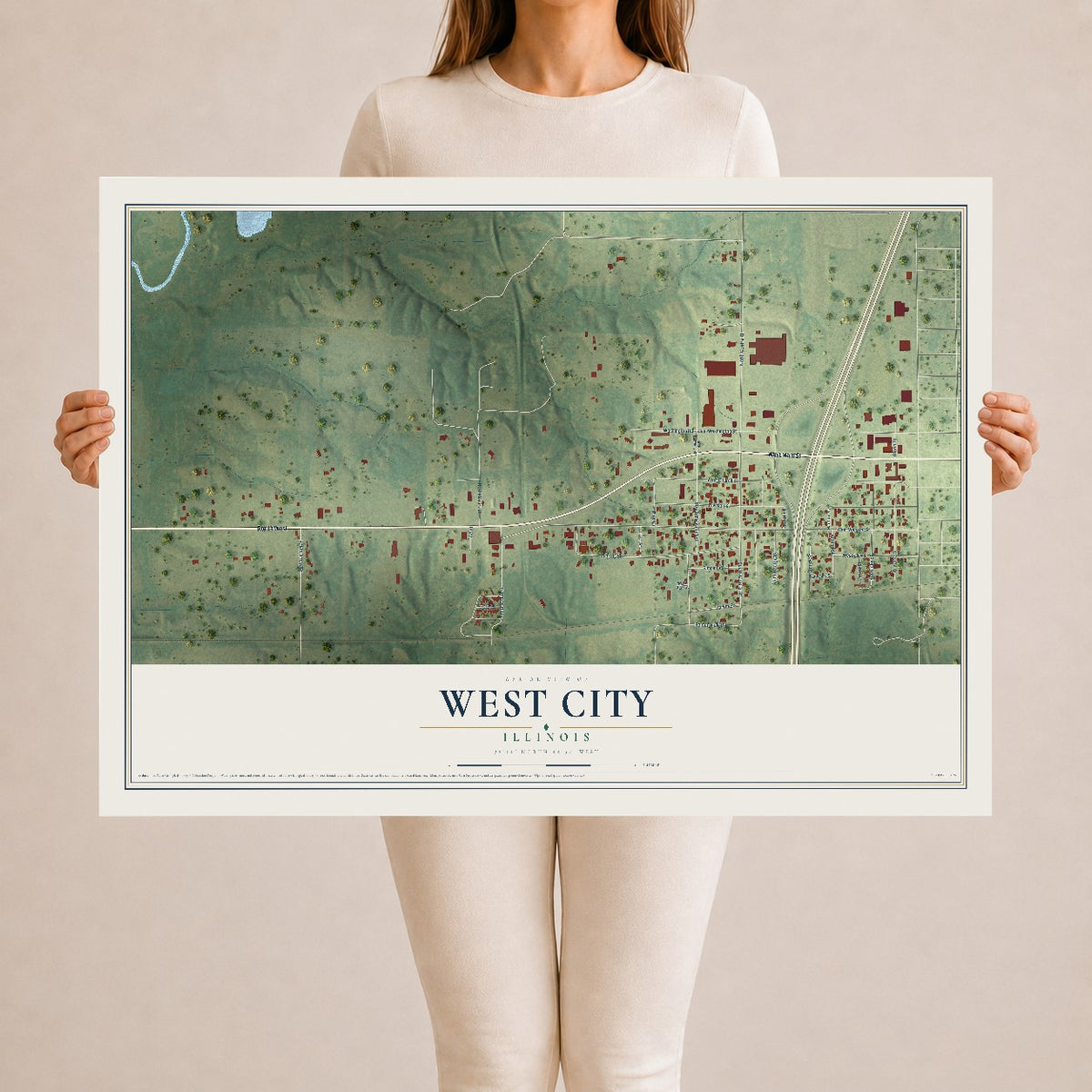 Map of West City, Illinois, 24 x 36 inch unframed archival matte print