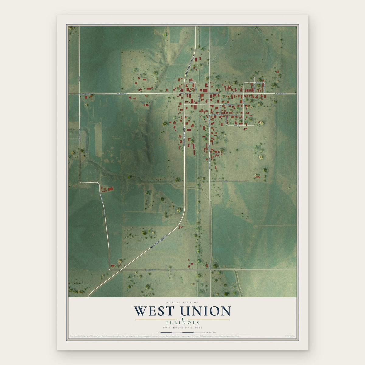West Union, Illinois map print, the full design