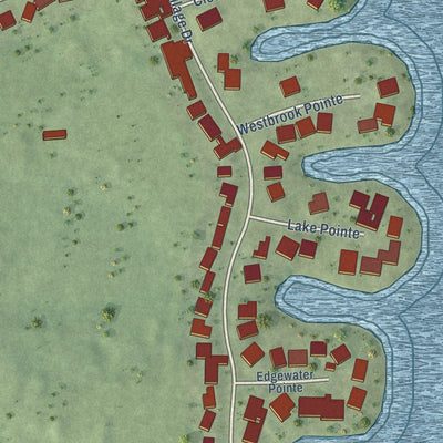 Close-up of the map of Westlake Village, Illinois print showing street and building detail