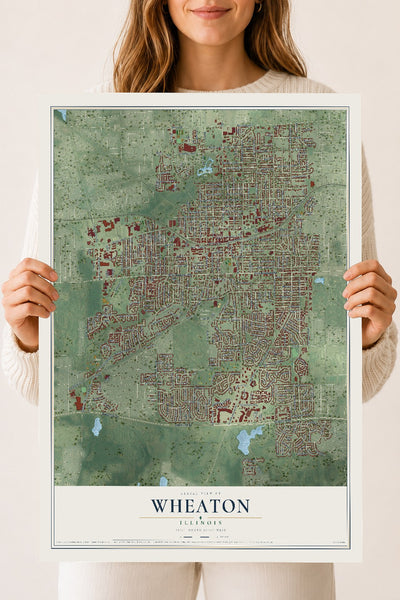 Map of Wheaton, Illinois, 18 x 24 inch unframed archival matte print