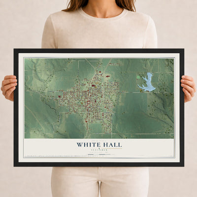 Map of White Hall, Illinois, 12 x 18 inch print in a black wood frame