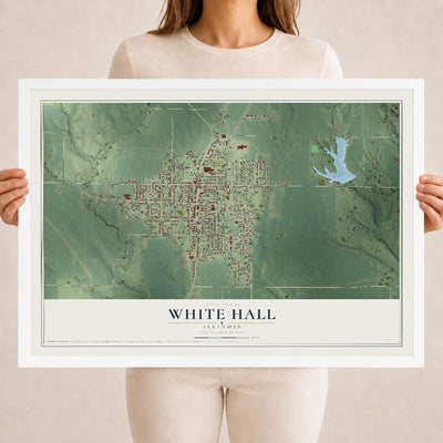 Map of White Hall, Illinois, 18 x 24 inch print in a white wood frame