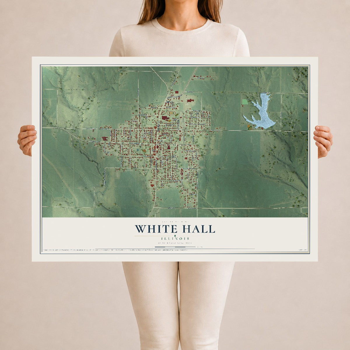 Map of White Hall, Illinois, 24 x 36 inch unframed archival matte print