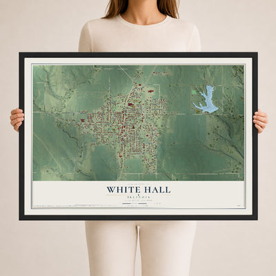 Map of White Hall, Illinois, 24 x 36 inch print in a black wood frame