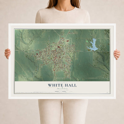 Map of White Hall, Illinois, 24 x 36 inch print in a white wood frame