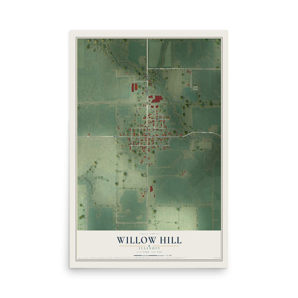 Map of Willow Hill, Illinois, 12 x 18 inch unframed archival matte print