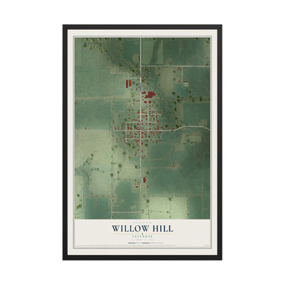 Map of Willow Hill, Illinois, 12 x 18 inch print in a black wood frame