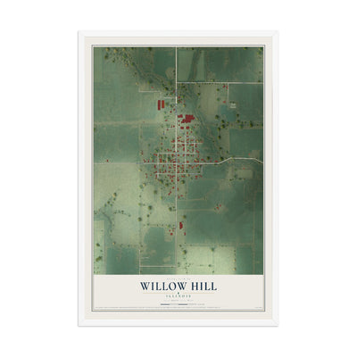 Map of Willow Hill, Illinois, 12 x 18 inch print in a white wood frame