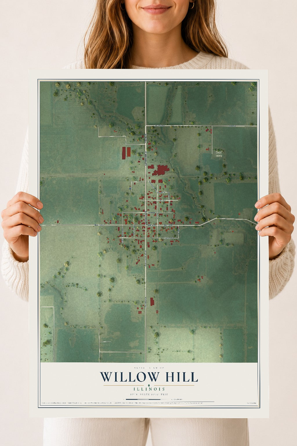 Map of Willow Hill, Illinois, 18 x 24 inch unframed archival matte print