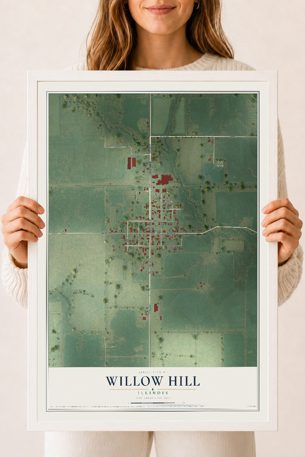 Map of Willow Hill, Illinois, 18 x 24 inch print in a white wood frame