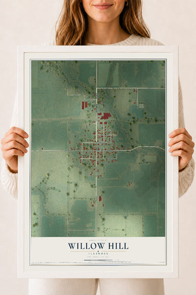 Map of Willow Hill, Illinois, 18 x 24 inch print in a white wood frame