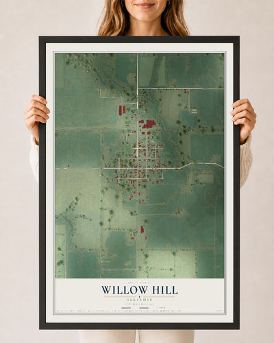 Map of Willow Hill, Illinois, 24 x 36 inch print in a black wood frame