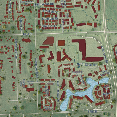 Second close-up of the map of Willowbrook, Illinois print showing more streets and buildings