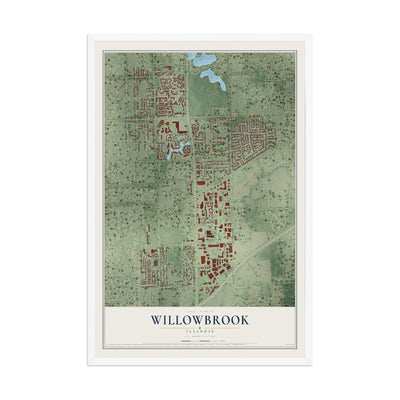 Map of Willowbrook, Illinois, 12 x 18 inch print in a white wood frame