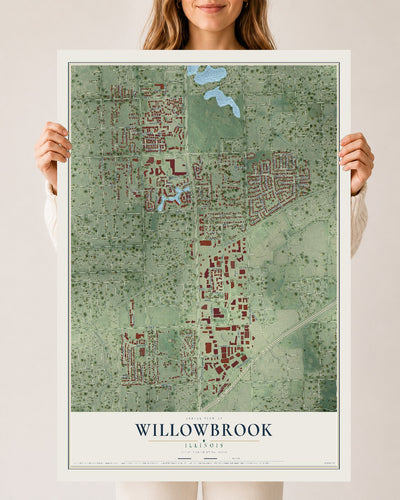 Map of Willowbrook, Illinois, 24 x 36 inch unframed archival matte print