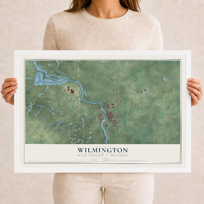 Map of Wilmington, Will County, Illinois, 12 x 18 inch print in a white wood frame
