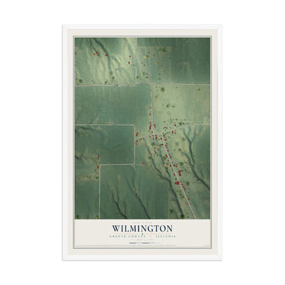 Map of Wilmington, Greene County, Illinois, 12 x 18 inch print in a white wood frame