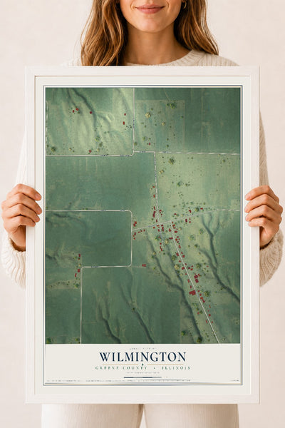 Map of Wilmington, Greene County, Illinois, 18 x 24 inch print in a white wood frame