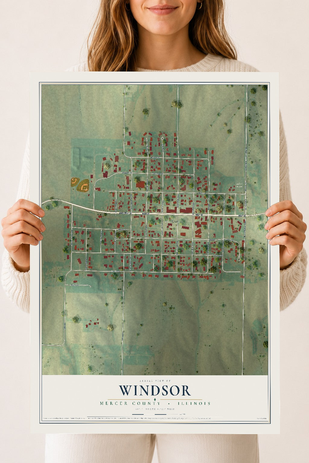 Map of Windsor, Mercer County, Illinois, 18 x 24 inch unframed archival matte print