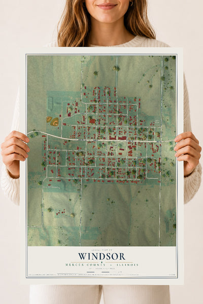 Map of Windsor, Mercer County, Illinois, 18 x 24 inch unframed archival matte print