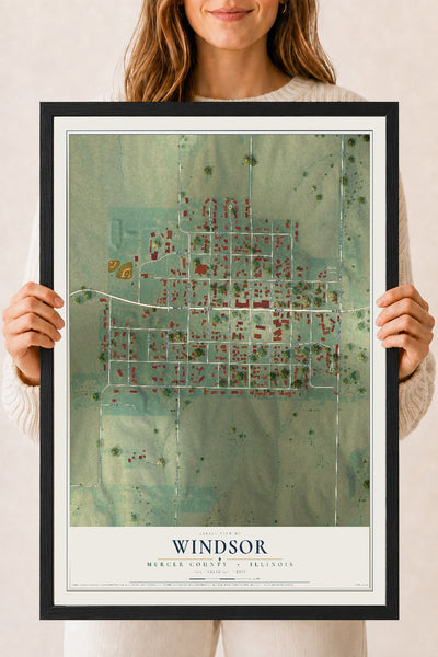 Map of Windsor, Mercer County, Illinois, 18 x 24 inch print in a black wood frame