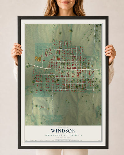 Map of Windsor, Mercer County, Illinois, 24 x 36 inch print in a black wood frame
