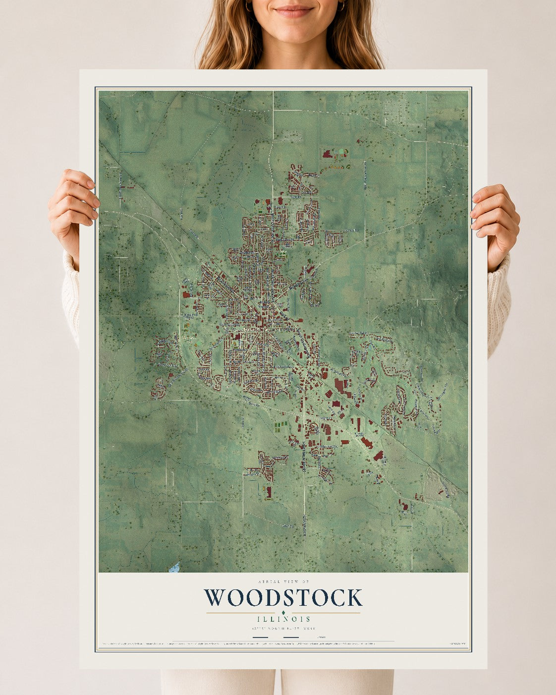 Map of Woodstock, Illinois, 24 x 36 inch unframed archival matte print