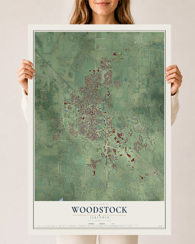 Map of Woodstock, Illinois, 24 x 36 inch unframed archival matte print