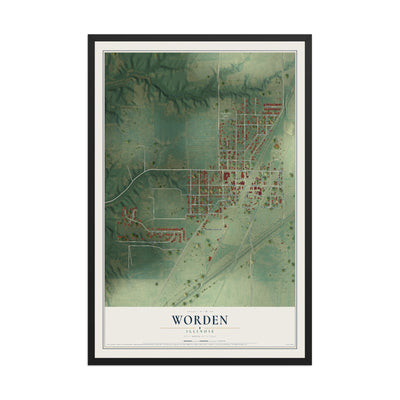 Map of Worden, Illinois, 12 x 18 inch print in a black wood frame