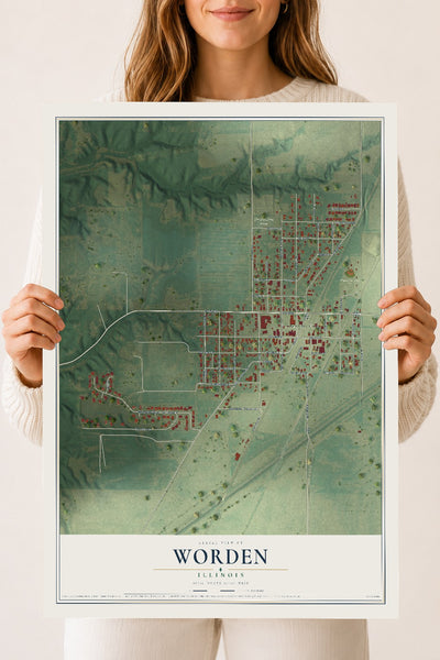 Map of Worden, Illinois, 18 x 24 inch unframed archival matte print