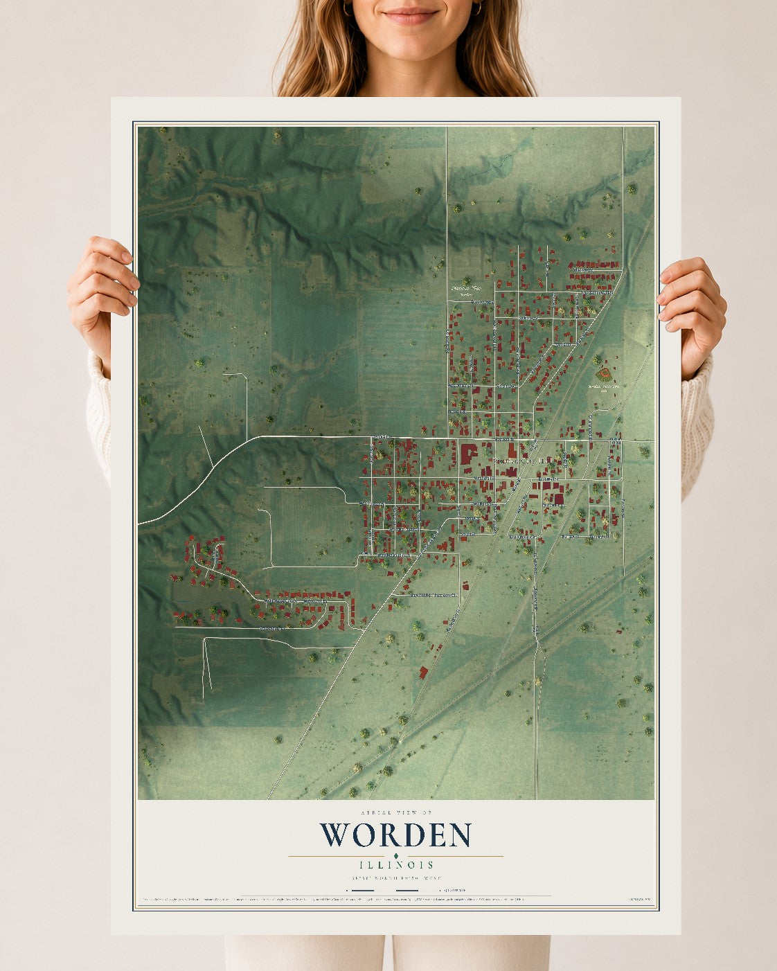 Map of Worden, Illinois, 24 x 36 inch unframed archival matte print