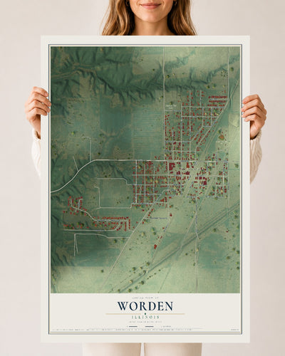 Map of Worden, Illinois, 24 x 36 inch unframed archival matte print