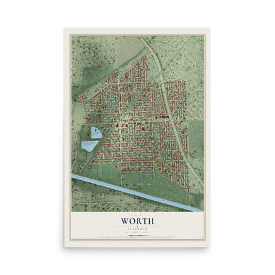 Map of Worth, Illinois, 12 x 18 inch unframed archival matte print