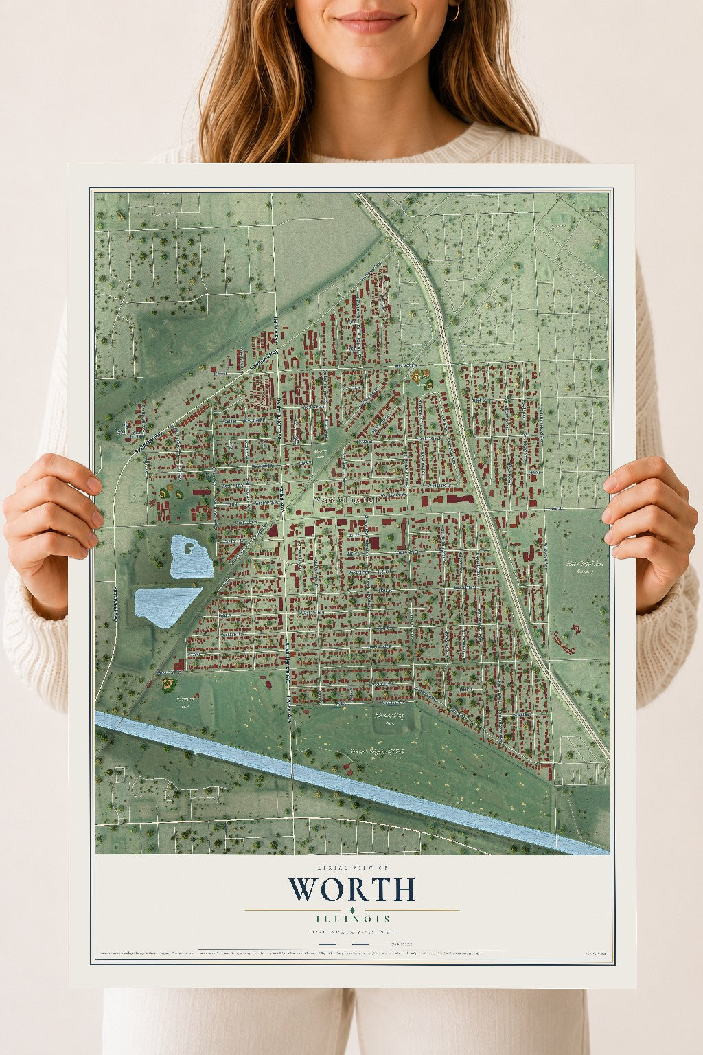 Map of Worth, Illinois, 18 x 24 inch unframed archival matte print