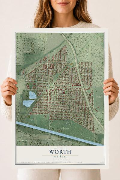 Map of Worth, Illinois, 18 x 24 inch unframed archival matte print