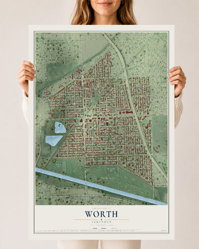 Map of Worth, Illinois, 24 x 36 inch unframed archival matte print