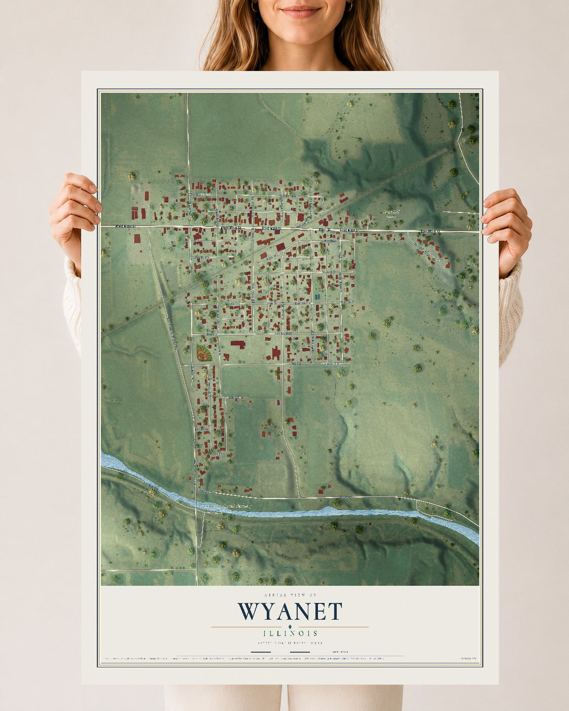 Map of Wyanet, Illinois, 24 x 36 inch unframed archival matte print