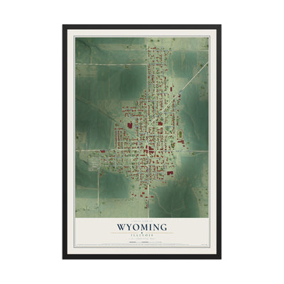 Map of Wyoming, Illinois, 12 x 18 inch print in a black wood frame