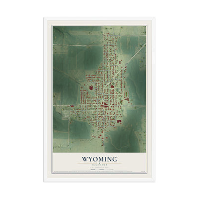 Map of Wyoming, Illinois, 12 x 18 inch print in a white wood frame