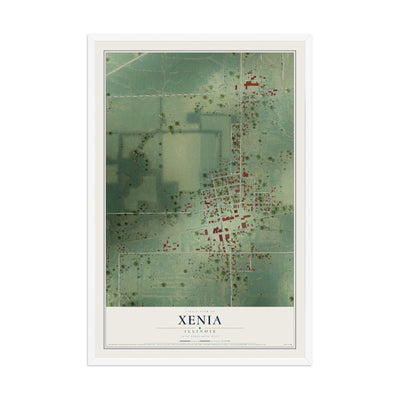 Map of Xenia, Illinois, 12 x 18 inch print in a white wood frame